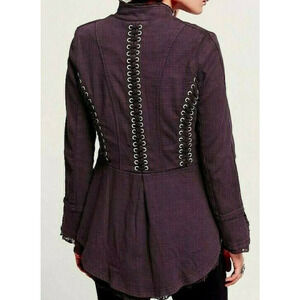 Free People Victorian Lace Up Military Jacket Corset Ruffle Plum Steampunk XS